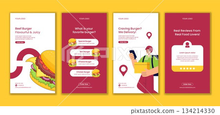 Flat Hand Drawn Burger Time Illustration for Social Media Stories Background Template Flat Hand Drawn Burger Time Illustration for Social Media Stories Background Template 134214330
