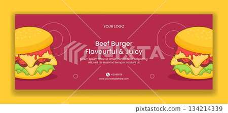 Cover Template with Burger Time Flat Cartoon Hand Drawn Illustration 134214339