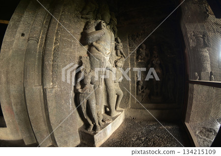 The religious sites and art at the Elora Caves,a UNESCO World Heritage Site,are one of the world's largest collections of rock-cut temples, dating back to 600-1000 AD. Located at Aurangabud in India. 134215109
