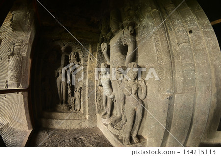 The religious sites and art at the Elora Caves,a UNESCO World Heritage Site,are one of the world's largest collections of rock-cut temples, dating back to 600-1000 AD. Located at Aurangabud in India. The religious sites and art at the Elora Caves,a UNESCO World Heritage Site,are one of the world's largest collections of rock-cut temples, dating back to 600-1000 AD. Located at Aurangabud in India. 134215113
