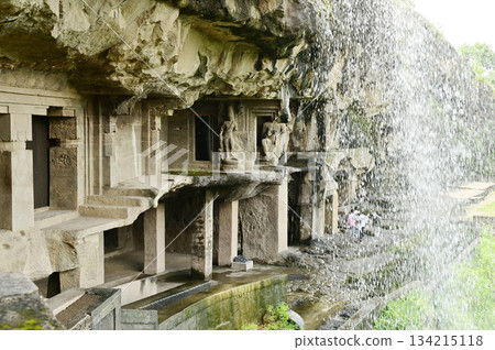 The religious sites and art at the Elora Caves,a UNESCO World Heritage Site,are one of the world's largest collections of rock-cut temples, dating back to 600-1000 AD. Located at Aurangabud in India. 134215118