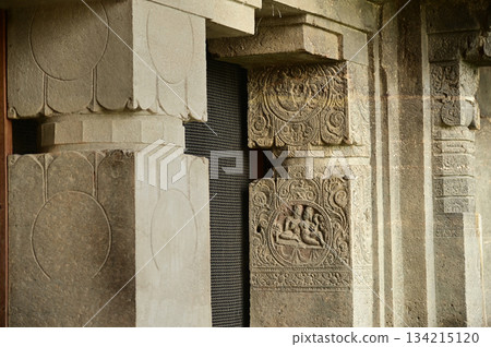 The religious sites and art at the Elora Caves,a UNESCO World Heritage Site,are one of the world's largest collections of rock-cut temples, dating back to 600-1000 AD. Located at Aurangabud in India. 134215120