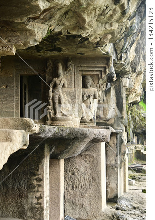 The religious sites and art at the Elora Caves,a UNESCO World Heritage Site,are one of the world's largest collections of rock-cut temples, dating back to 600-1000 AD. Located at Aurangabud in India. 134215123