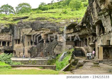 The religious sites and art at the Elora Caves,a UNESCO World Heritage Site,are one of the world's largest collections of rock-cut temples, dating back to 600-1000 AD. Located at Aurangabud in India. 134215133