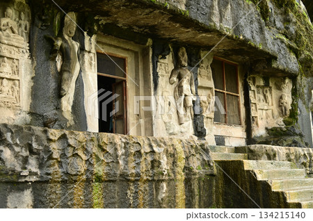 The religious sites and art at the Elora Caves,a UNESCO World Heritage Site,are one of the world's largest collections of rock-cut temples, dating back to 600-1000 AD. Located at Aurangabud in India. 134215140