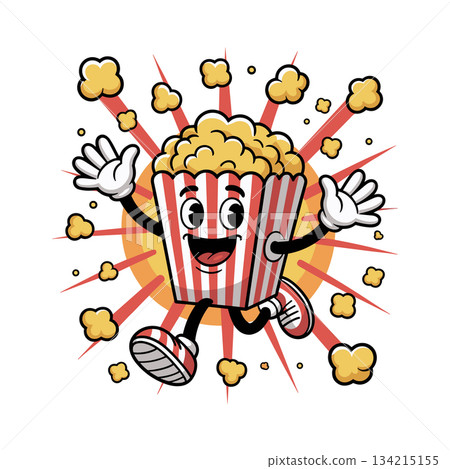 Cute Popcorn Bucket Mascot Vector. Fun Snack Character Illustration Vector 134215155