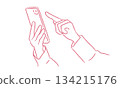 Line drawing illustration of a woman's hand operating a smartphone Line drawing illustration of a woman's hand operating a smartphone 134215176