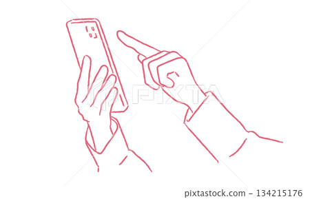 Line drawing illustration of a woman's hand operating a smartphone Line drawing illustration of a woman's hand operating a smartphone 134215176