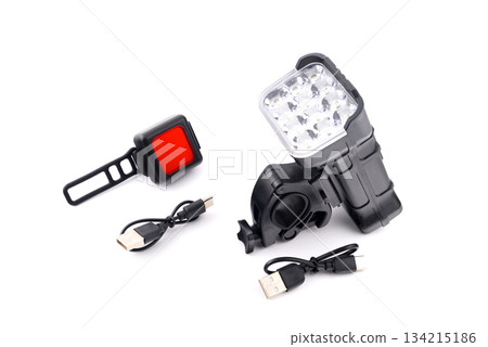 powerful front headlight and rear marker for bicycle with cables 134215186
