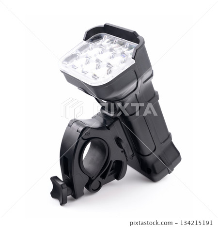 close up of front bicycle headlight on mount 134215191