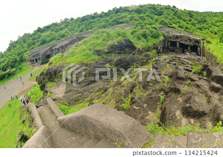 The religious sites and art at the Elora Caves,a UNESCO World Heritage Site,are one of the world's largest collections of rock-cut temples, dating back to 600-1000 AD. Located at Aurangabud in India. 134215424