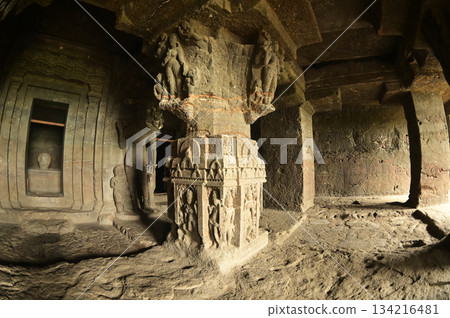 The religious sites and art at the Elora Caves,a UNESCO World Heritage Site,are one of the world's largest collections of rock-cut temples, dating back to 600-1000 AD. Located at Aurangabud in India. 134216481