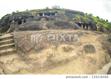 The religious sites and art at the Elora Caves,a UNESCO World Heritage Site,are one of the world's largest collections of rock-cut temples, dating back to 600-1000 AD. Located at Aurangabud in India. 134216488