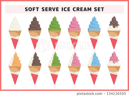 Soft serve ice cream illustration material set Soft serve ice cream illustration material set 134216505