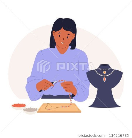 Illustration of Woman Making Jewelry 134216785
