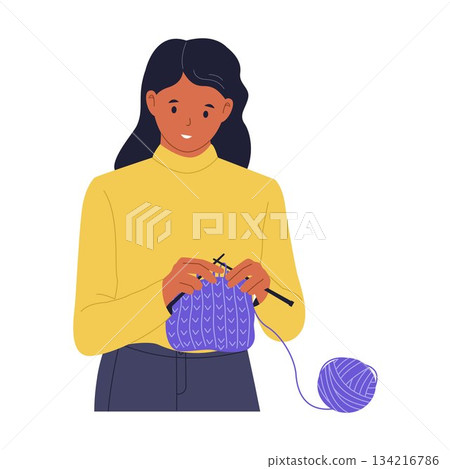 Illustration of Woman Knitting Wool Yarn Illustration of Woman Knitting Wool Yarn 134216786