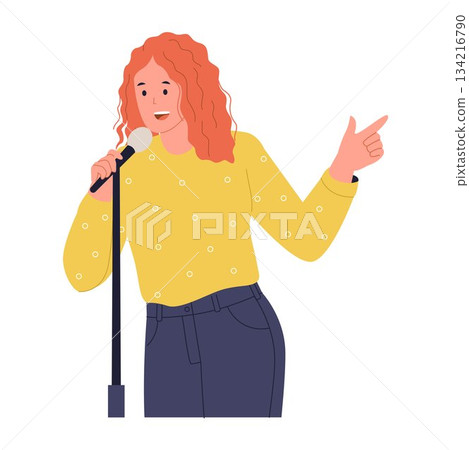 Illustration of Woman Singing into a Microphone Illustration of Woman Singing into a Microphone 134216790