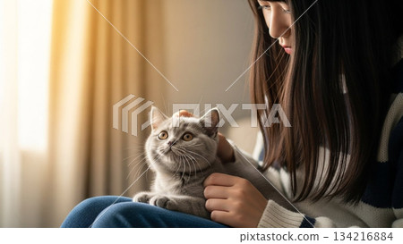Time with a gentle kitten 134216884