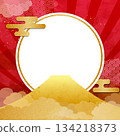 A Japanese-style frame design featuring golden clouds and the silhouette of Mount Fuji 134218373