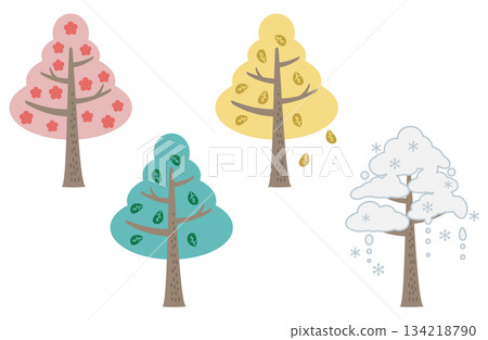 Illustration of a tree in each of the four seasons (spring, summer, autumn, winter) Illustration of a tree in each of the four seasons (spring, summer, autumn, winter) 134218790