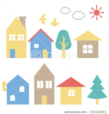 色彩繽紛的建築物的可愛城市景觀插圖 134218813