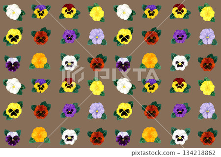 Seamless pattern of colorful pansies. Hand-drawn watercolor illustration of floral pattern 134218862