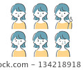 Women's facial expression variation set: joy, anger, sadness, and happiness 134218918