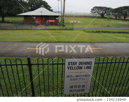 STAY BEHIND YELLOW LINE - Protecting railway safety through multiple languages 134218949