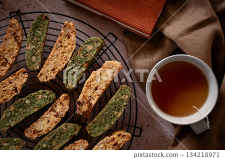Baked goods and tea Baked goods and tea 134218971