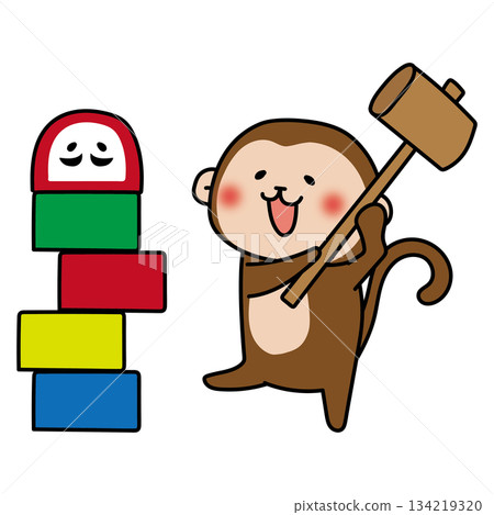 Monkeys playing Daruma Otoshi 134219320