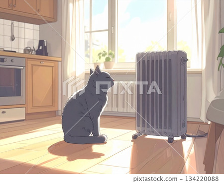 貓咪在暖氣旁取暖 134220088