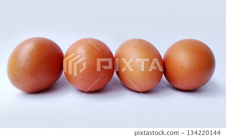 Fresh Brown Eggs on White Background Fresh Brown Eggs on White Background 134220144