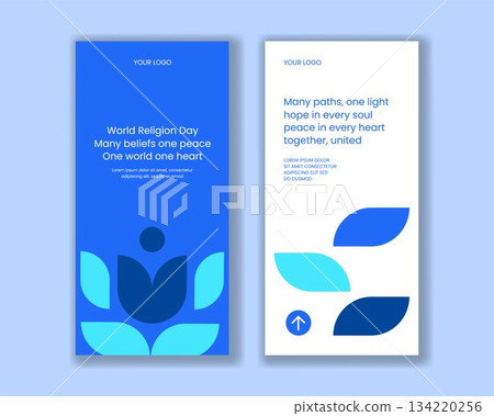 World Religion Day Vertical Banner Illustration with Flat Cartoon Hand-Drawn Background Template 134220256