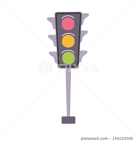 Flat cartoon vector illustration of kids doodle traffic light with playful child theme, bright urban mood for education materials, road safety graphics, educational and creative projects 134220500