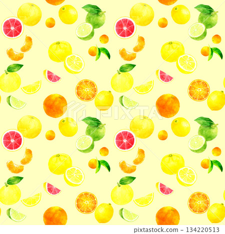 新鮮柑橘類水果無縫圖案。手繪水彩水果圖案插圖。 134220513
