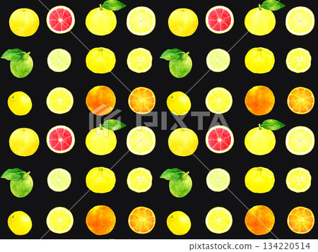 新鮮柑橘類水果無縫圖案。手繪水彩水果圖案插圖。 134220514