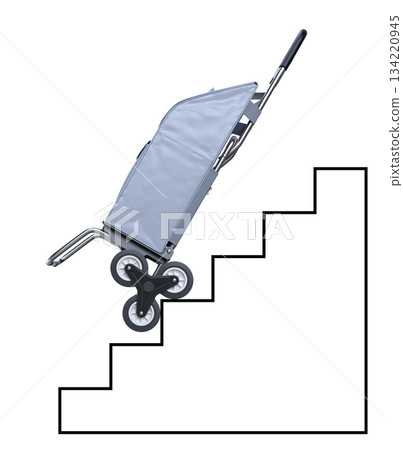 Foldable climbing shopping cart on staircase drawing - 3D illustration 134220945