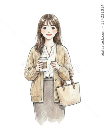 A woman holding a cafe latte 134221014