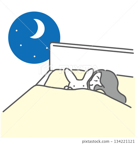 Woman sleeping with stuffed toy 134221121