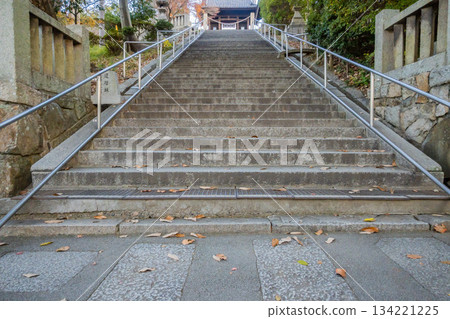 岡山縣（12月）[神社]倉敷市阿知神社：通往神社的漫長而陡峭的階梯 134221225