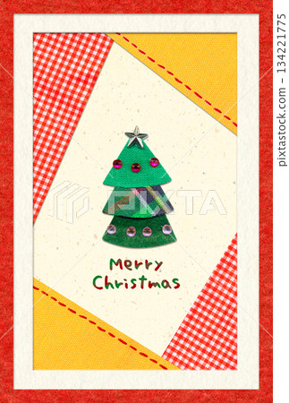 可愛的彩色樹形貼花聖誕卡，配上紅色邊框 134221775