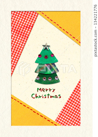 Cute colorful tree applique Christmas card Cute colorful tree applique Christmas card 134221776