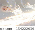 A woman with her eyes closed and a sparkling thin veil (natural) 134222039