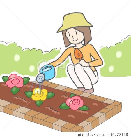 一個女人做園藝的插圖 一個女人做園藝的插圖 134222118
