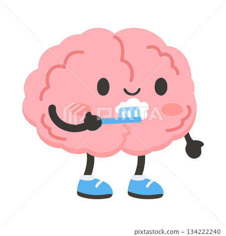 Illustration of Brain Brushing Teeth 134222240
