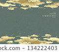 [Golden Clouds and Landscape - Japanese Style Background] New Year's Card, Vector, Illustration 134222403