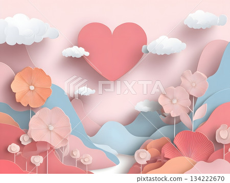 Soft paper-cut pastel love valley background with blank composition 134222670