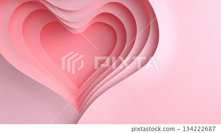 Pastel pink gradient paper-cut heart wave with empty space 134222687