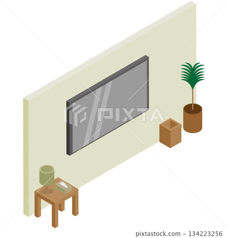 Isometric wall-mounted TV image illustration material 134223256