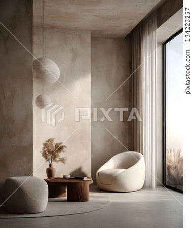 Smooth beige minimalistic environment open and serene 134223257